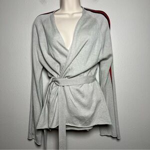Current Air Women Wrap Sweater Top Large Gray V-Neck‎ Luxury Wool Cotton Blouse